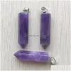 Charms Groothandel Amethist Natural Rose Quartz White Crystal Fluorite Labradoriet Stone Pilaar Pendant voor sieraden Making 39mmx10mm D Dhr7j