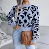 Kvinnors tröjor Autumn Leopard Print Croped Sweater Crew Hals Full ärm stickad pullover tops rock kvinnor kläder fall vintern