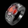 Cluster Rings Fashion Red Crystal Ruby Gemstones Zircon Diamonds For Women & Men Black Tone Jewelry Bijoux Bague Party Accessories Cool