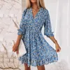 Casual Kleider Sommer Boho Stil Blumendruck Kleid Für Frauen Mode Kurzarm V-ausschnitt Chiffon Hohe Taille Strand Sommerkleid