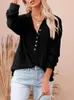 Women's T Shirts 2023 Autumn Winter V-Neck Button Long Sleeve Shirt Women Casual Sold Vintage Fashion Sexy Loose Pullover Plus Size Tops