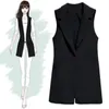 Women's Vests Blazer Casual Solid Vest Waistcoat Women Temperament Lapel Long Suit Female Jacket Coat Pockets OL Gilet SpringWomen's