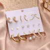 Hoop Earrings EN Vintage Gold Color Pearl Set For Women Geometirc Butterfly Brincos 2023 Trend Jewelry