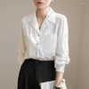 Blouses feminina Vintage Lapel White Shirt Women's Tops Spring Autumn 2023 Moda Oficial de Moda Lady Longo Manga de Manga Puter