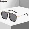 サングラス Boyarn ファッションスチームパンクスクエア男性デザインパンクビッグサングラス女性シェード UV400 眼鏡 Gafas デソル