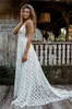 Vestidos casuais sexy um vestido de noiva de linha 2023 moda boho renda treliça vúadas de decote em vistos de gola vés