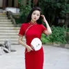 Ethnic Clothing Traditional Chinese Dress Long Champagne Sexy Women's Slim Split Lace Trim Qipao Evening Party Vintage Elegant Vestidos