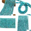 Pietra Pietre naturali 6Mm 8Mm 10Mm Perline turchesi sciolte String Accessori per bracciali fai da te Creazione di gioielli all'ingrosso Drop Delivery Dhke9