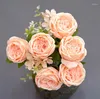 Decoratieve bloemen Roze kunstmatige pioenroos Rose Bouquet Wedding Pography Simulatie Bloemarrangement Huis Woonkamer Balkon Garden