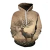 Heren Hoodies Men's 3D-geprinte mode Hoodie Lion Tiger Elk Animal Print Ademe Oversized Street Funny Sports for Lovers