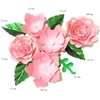 Decorative Flowers Handmade Pink Rose DIY Paper Green Leaves Set For Party Wedding Backdrops Decorations Nursery Wall Deco Video Tutorials