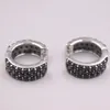 Hoop Earrings 1Pair Real Silver 925 For Women 2023 Female Girl Korean Small Blue Black Diamond Shine Gift 17mmDia