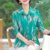 Blouses feminina Fashion Korean Spring Lapela de manga comprida Bronzing Botão de pérola impressa Casual Elegante Clothes Ladies