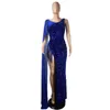 Abiti casual Serata formale di lusso per le donne 2023 Elegante scollo a V senza maniche con spacco alto Paillettes Nappe Abito lungo maxi da festa Rosso Nero