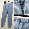 Calça jeans women jeans high size plus size solto zíper feminino azul claro verão jeans de tornozelo harém 4xl 5xl