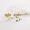 Orecchini a cerchio Mafisar Mini Blue Eye Stud Chic Color oro Geometric Bow Piercing orecchino con zircone per regalo di gioielleria da donna