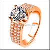 Band Rings Rose Gold Sier For Men Women Point Fl Diamond 3 Row Round Circle Ring Moissanite Drop Delivery Jewelry Dhvlg