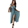Casual Dresses 2023 Fashion Polka Dot Split Boho Dress V-Neck Women Beach Vacation Long Vestido de Mujer