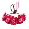 Headpieces Bohemian Party Hair Accessories Red Simulation Rose Flower Dance Headdress Bride Holiday Po Wreath Bridesmaid