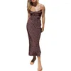Sukienki swobodne kobiety kwiatowe nadruki sukienka Summer Boho Tie-U-Up Printed U Szyja bez rękawów Spaghetti Pasek Midi Beach Sundress