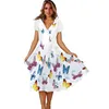 Sukienki imprezowe seksowne maxi lato damskie kwiatowy nadruk motyl biały tunik