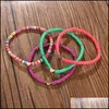 Beaded Strands 7Pcs/Set Bohemian Love Heart Charm Bracelets Layered Colorf Polymer Clay Bracelet For Female Summer 4Mm Beaded Bracl Dhlr9