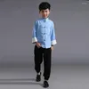 Stage Wear Shirt Pants Flax Children Chinese Ming Costume Boy Tunic Suit Kids Tang Folk Male Hanfu Dance 89