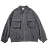 Herrjackor 2023 Spring Autumn Fashion Harajuku Corduroy Men's Jacket Coat Solid Color Big Pocket Windbreaker Oversize Cargo for Men