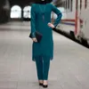 Vêtements ethniques Deux pièces Ensemble Mode musulmane Ramadan Tops et pantalons Femmes Turquie Dubaï Hijab Robe Moslim Ensembles Djellaba Femme Islamique