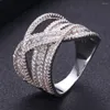 Anéis de casamento Janekelly Charm Trendy Cross Layerd Stacks for Women Women Cubic Zircon Finger Contas Ring Boho Beach Jewelry