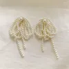 Dangle Earrings Korean Tassel Bow Handmade Pearl Beads Long Earring For Women Wedding Fashion Jewelry Temperament Ear Rings