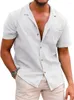 Camisas casuais masculinas Blusa de linho masculino Botões de manga curta Botões de folga verão Solid confortável Tops soltos de férias