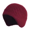 Berets Unisex-Wintermütze, Ohrenklappe, gestrickt mit Ohren, warme Outdoor-Fleece-Mütze, tägliche Beanie-Uhr