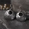 Boucles d'oreilles pendantes en argent thaïlandais rétro rond brossé goutte S925 Sterling exagéré femme bijoux filles de 18 ans