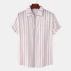 Men's Casual Shirts Men's Cotton Linen Summer Short Sleeve Shirt Striped Pattern Breathable Hawaiian Beach Male Blouse For Men