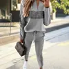 Zweiteilige Damen-Hosen, 2-teiliges Set, Sweatshirt-Set, karierter Druck, Kordelzug, warm, V-Ausschnitt, Taschen, Herbst-Trainingsanzug für Damen für den täglichen Gebrauch