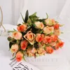 Flores decorativas Autumn Rose Artificial Silk Fall Hydrangea Grass de plástico lindo bouquet Fake Flower Wedding Home Party Diy Decoration