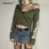 Kvinnors hoodies tröjor Yangelo Grunge Fairycore Green Eesthetic Floral Printing Harajuku Zip Up Streetwear Croped Tops