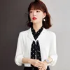 Blouses pour femmes 2023 printemps automne à manches longues à la mode col en mousseline de soie haut avec chemises vêtements pour femmes bureau dame cravate Blouse