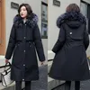 여자 트렌치 코트 2023 스노우웨어 여성 파카 겨울 재킷 두꺼운 따뜻한 후드 코트 암컷 파카 탈착식 모피 안감 재킷