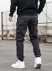 Erkek pantolon askeri tarzı erkekler rahat kargo tarafı bol miktarda çoklu cepler tasarımı siyah yeşil haki gri pamuk ayak bileği bantlı pantolon 2023men