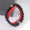 Strand 8mm Obsidian Red Coral Beads Elastic Armband med stor välsignelse symbol pärla natursten armband