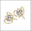 Stud Earrings 18K Gold Plated Hollow Korean Luxury Filigree Elegant Zircon Geometric Drop Delivery Jewelry Dhmna