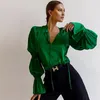 Blouses femininas 2023 Primavera Verde Christmas Casual Fashion Up Blusa Bow Ladies Satin Tops Streetwear Elegant camisas diárias rituais