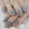 False Nails Short Metal Designed 3D Fake Nail Tips Square Rhinestone Luxuriant Art Product Blue Acrylic Press On