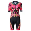 Zestawy wyścigowe 2023 Kobiety Triathlon Suit Flower Black Tri Tri Short Sleeve Odzież oddychająca rower górski MTB Road Cycling Jersey