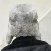 Bérets Casquette De Fourrure Hommes Hiver Véritable Bomber Chapeau Coupe-Vent Chaud Oreilles Mâle Plat Gris/Noir Russe Équipée Casquette