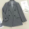 Trajes de mujer abrigo de traje gris de lana Vintage de manga larga moda femenina con muescas chaqueta de doble botonadura