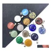 Charms Colorf Crystal Stone Round Pendant For Jewelry Making Chakra Reiki Healing Green Aventurine Pendants Wholesale Drop Delivery Dhhfm
