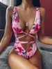 Swimwwear Women Sexy Deep V Neck Neck Leopard Print Hollow Out One Pieces Swimsuit For Women High Taist Bandage Summer Beach Bathing Fulging